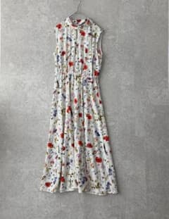 美品✨ANAYI ボタニカルデシンプリントボウタイワンピース ホワイト 36