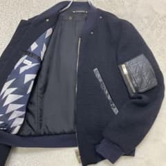 美品✨ポールスミス MA-1 裏地総柄 ワッフルニット ウール 羊革 