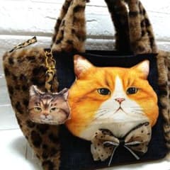 コヤンイサムチョン☆スクエアトートバッグ デニム＆ヒョウ柄ボア ふて