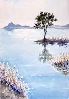 水彩画『静寂の湖畔』原画・透明水彩・一点物・風景画 - メルカリ