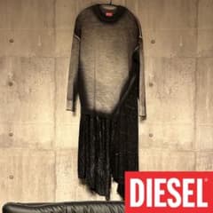 DIESEL ニットワンピース ウール グレー 切替 アシンメトリー - メルカリ