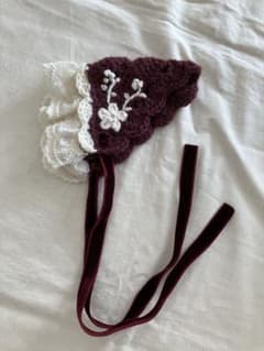 犬用 ボンネット レース 花刺繍のサムネイル