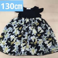 女の子　130センチ　130㎝　ワンピース　花柄　黒色　レース　キッズ　夏服のサムネイル