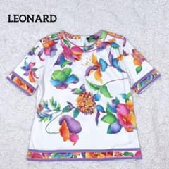 LEONARD フラワー コットン 花柄 半袖 カットソー トリム柄 白 洗える