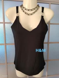 H&M ★黒 キャミソール ラインストーン　ストレッチ ブラック Y2Kのサムネイル