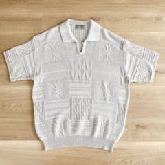 ジャガード編みサマーニット APOY ポロニット ベージュ 幾何学 リゾートのサムネイル