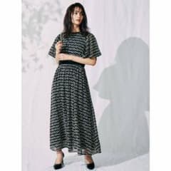 MERCURY DUO Velour Piping Embroidery Long Dress