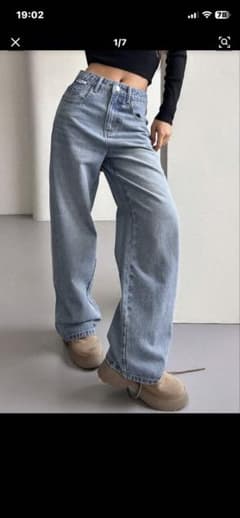 SHEIN ハイウエスト ワイドデニムパンツ ライトブルーのサムネイル