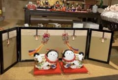 犬筥 屏風 ひな祭り 雛人形 大サイズ 手毬 刺繍 特注品 屏風 廃盤品