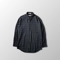 ペリーエリス レーヨン コットン 長袖 チェックシャツ L 黒 ブラック