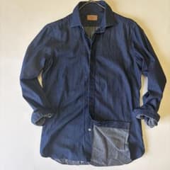 【美品】ボリエッロ ナポリ 比翼仕立て デニムシャツ 39 手縫い イタリア 美品】ボリエッロ ナポリ 比翼仕立て デニムシャツ 39 手縫い イタリア