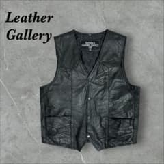 44]Leather Gallery本革レザー ベストジャケット古着 ブラック黒