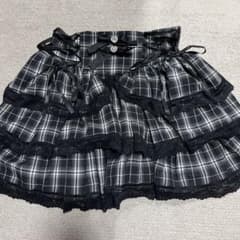 チェック柄 フリル ミニスカート ブラック×ホワイトのサムネイル