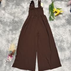 Nice Claup Shirred Jumpsuit, Brown, One Size Fits All, with Frills