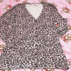 L ピンクヒョウ柄 レディース カーディガンのサムネイル