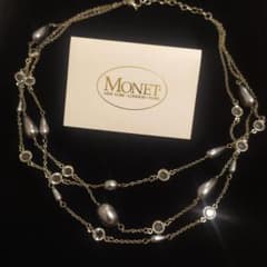 MONET　モネ　ネックレス　ブルー　石　青　シルバー　パール　ビンテージ