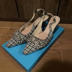 ビジュー付きツイードスリングバックパンプスのサムネイル