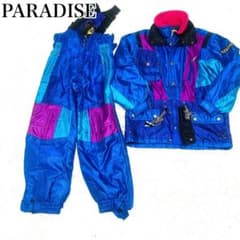 美品◎PARADISE パラダイス スキーウェアセットアップ ブルー 90s 希少】PARADISE スキーウェアセット 90s ヴィンテージ セットアップ