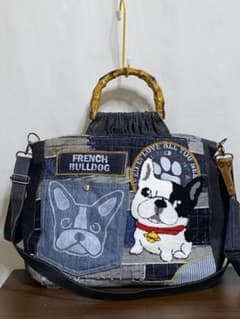 ☆岡山デニム☆特大ワッペン☆フレンチブルドッグ☆Lサイズ3wayバッグ お値下げ☆岡山デニム☆特大ワッペン☆フレンチブルドッグ☆Lサイズ