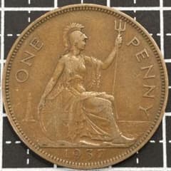イギリス ジョージ6世 1ペニー 1937年 外国コイン 古銭 - メルカリ