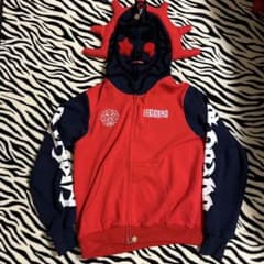 GLOGANGユニークフードパーカー 赤青 GLOGANGユニークフードパーカー 赤青 - メルカリ