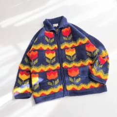 希少 エクアドル製 ハンドニット チューリップ柄 花柄 ニット A1