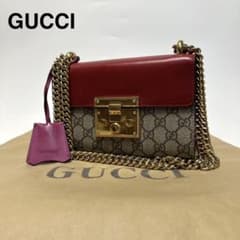 q74【極美品】グッチ　GGスプリーム レザー　パドロック　チェーン　ショルダー q74【極美品】グッチ GGスプリーム レザー パドロック チェーン