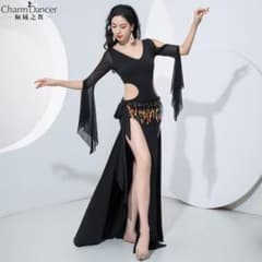 高級ベリーダンス衣装 ヒップスカーフ付 サイーディ風ドレス Baladi saidi ベリーダンス ヒップスカーフ ロング Baladi dress - 日本