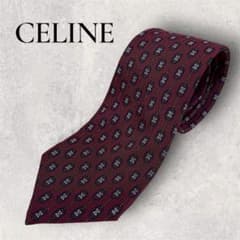 【美品】　セリーヌ　ブランド　ネクタイ　ワインレッド　ボルドー　バーガンディ 美品 CELINE セリーヌ バーガンディ シルク ネクタイ 総柄 エンジ