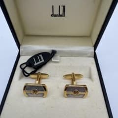 dunhill 美品 カフス & 箱 & タグ 極美品✨dunhill ダンヒル カフス コンビカラー ロゴ刻印 ・箱付き