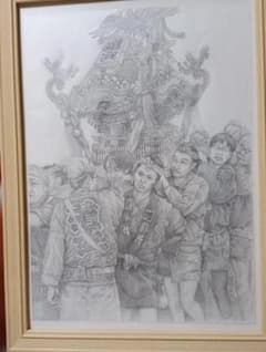 祭 神輿 鉛筆画 アート作品のサムネイル