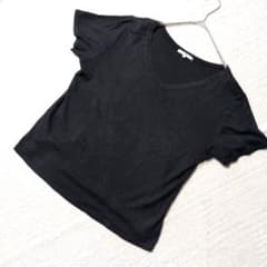 [23区] Onward Kashiyama V-neck short-sleeved T-shirt, black, 100% cotton, size 46