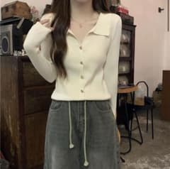 襟付きカーディガン ホワイトのサムネイル