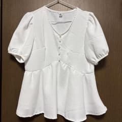 女性用 Vネック 半袖ブラウス ホワイトのサムネイル
