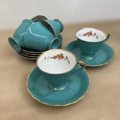 香蘭社 菊 金彩 エメラルドグリーン カップ＆ソーサー 6客セット m950