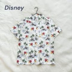 Y9409 [Disney] Mickey & Minnie Aloha Shirt (M) All-over print, open collar, short sleeves