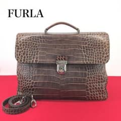 極美品☆フルラ　レザー　クロコ　型押し　A4可　ハンドバッグ　大容量　A17のサムネイル