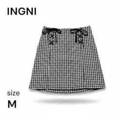 INGNI Gingham Check Lace-Up Mini Skirt, Size M, Elastic Waistband