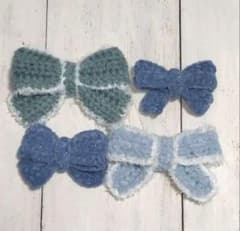 ハンドメイド　かぎ針編み　青系リボンセットのサムネイル