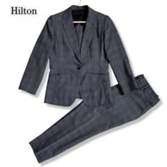 Hiltonヒルトン チェック セットアップ パンツスーツ 11号 ウール