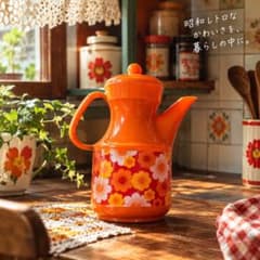 昭和レトロ ポップな花柄 水差し ピッチャー オレンジ - メルカリ