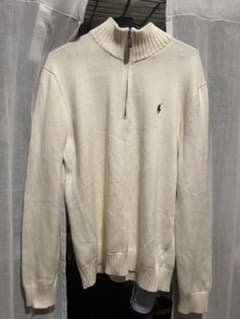 poloニット　ハーフジップ　白　ホワイトのサムネイル
