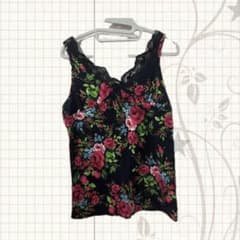00s ダークコア 花柄 レース タンクトップ tops ホラゲー itimiのサムネイル