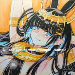 手描きイラスト 304】オリジナルアナログ原画色紙 猫「アヌビス神娘の