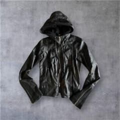 00s archive MOUSSY フード羊革レザーライダースジャケット黒2 - メルカリ