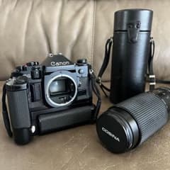Canon A-1 フィルム一眼レフ COSINA望遠レンズ モータードライブ付