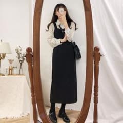 黒 韓国風 ロングワンピース スリムワンピースのサムネイル