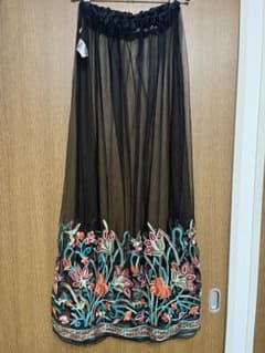刺繍入りシースルーブラックロングスカート Mのサムネイル