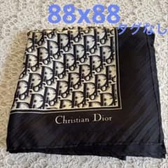 Christian Dior スカーフ・黒トロッター柄・大判88x88・タグなし