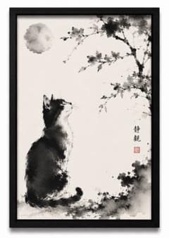 猫の水墨画 インテリアポスター A4黒フレーム付き - メルカリ